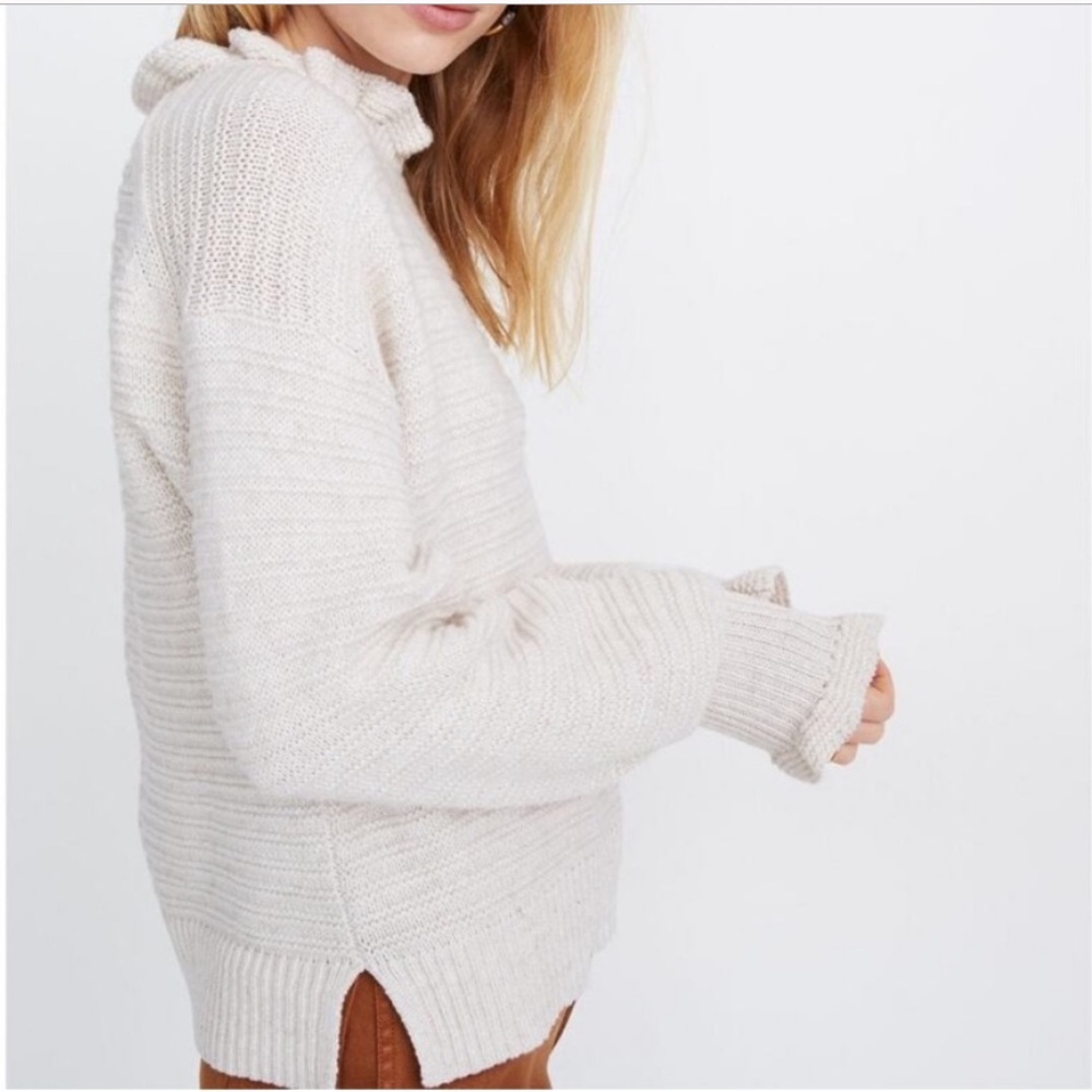 Madewell Knit Cream Sweater with Ruffle Collar and Ruffle Sleeves